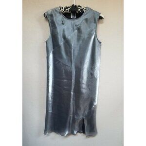DKNY Womens Straight Shift Dress Size 4 Sleeveless Side Slit Shiny Gray LIned